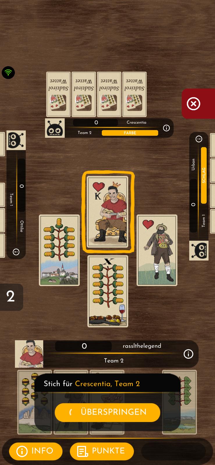 Screenshot watten.online Spieltisch – echtes Watten Feeling online