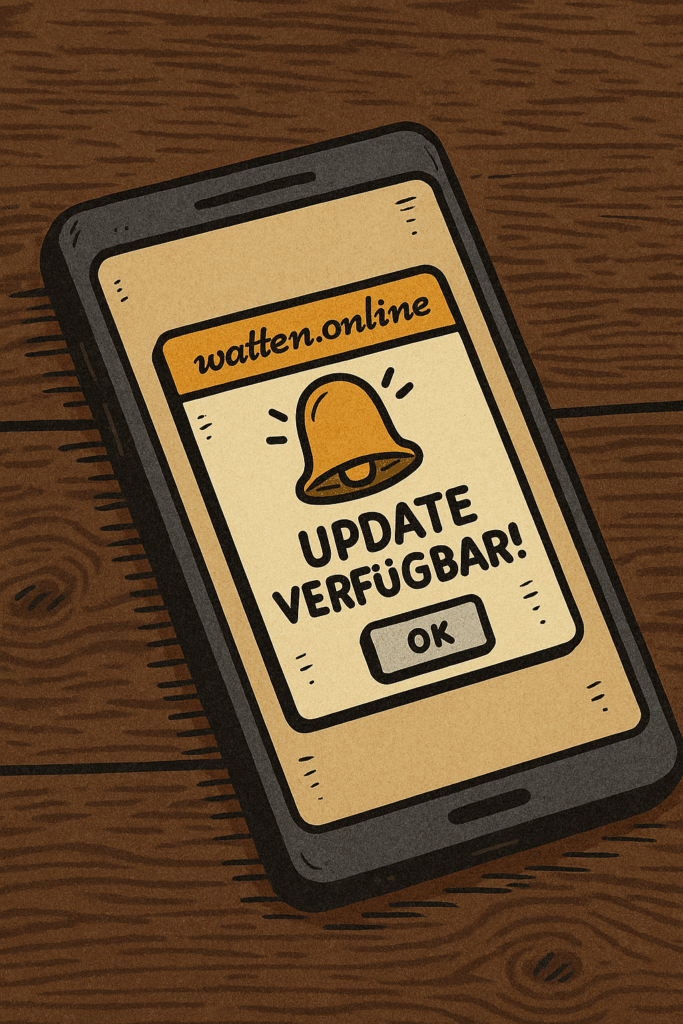 Watten.online Update verfügbar – iPhone mit Watten App auf Stammtisch zeigt neues Spielupdate