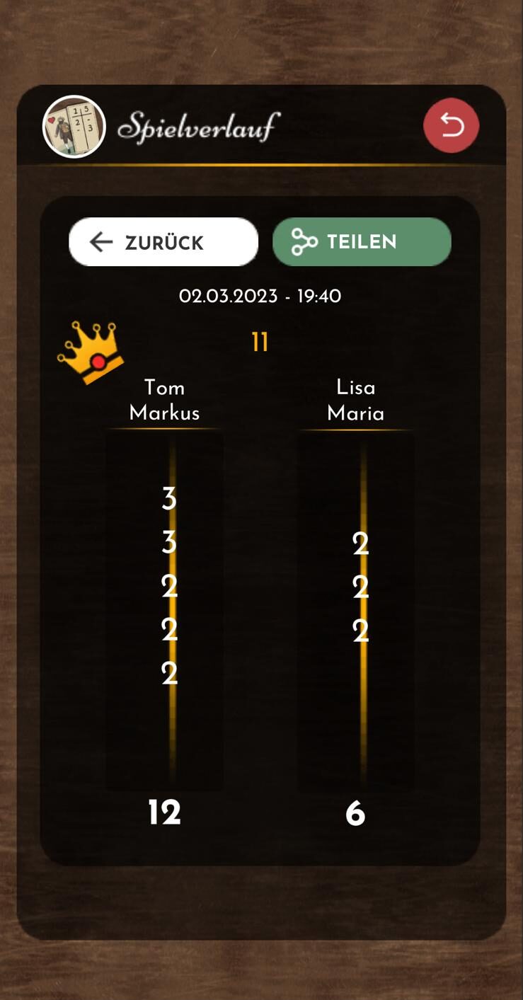 Wattblock App Screenshot (4) / Vorschau - Digitaler Notizblock für das Kartenspiel Watten
