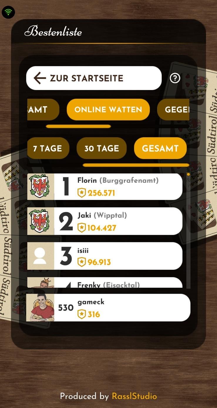 Watten online spielen - Bestenliste
