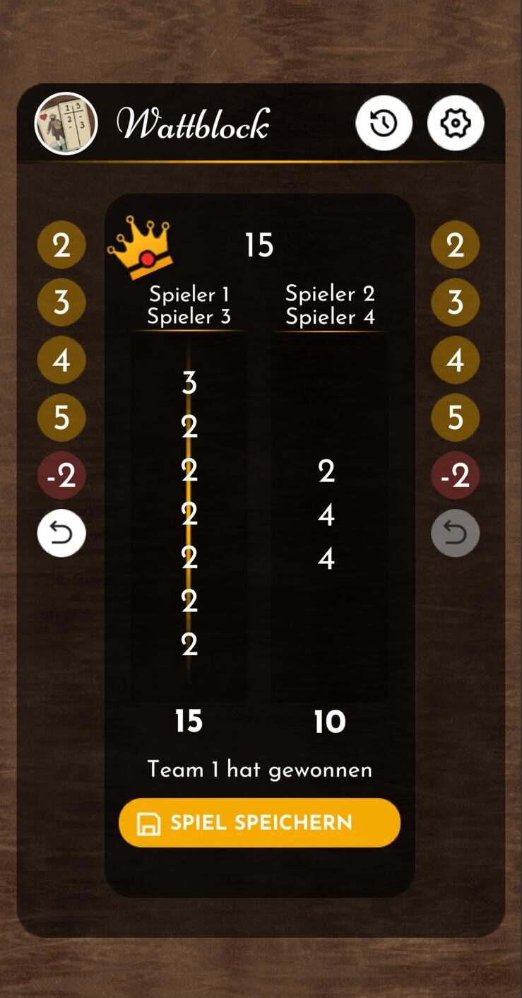 Wattblock App Screenshot 03 - Digitaler Notizblock für das Kartenspiel watten