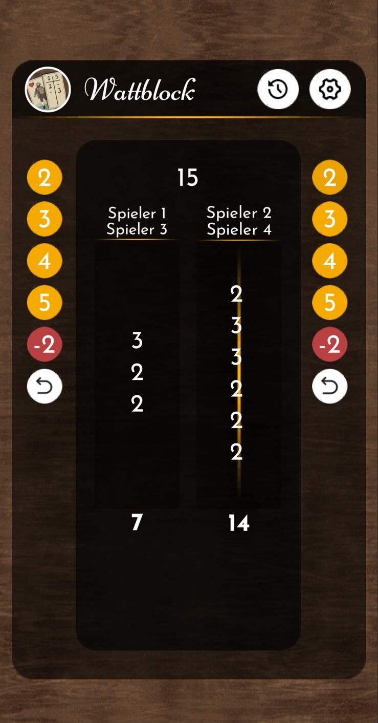 Wattblock App Screenshot 02 - Digitaler Notizblock für das Kartenspiel watten